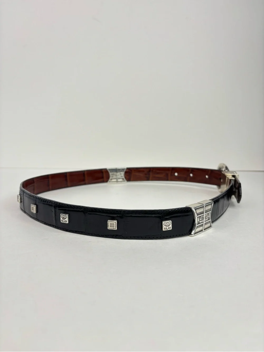 Vintage Brighton Reversible Croc-Embossed Leather Belt Brown Black B40155 30 / M